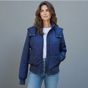 Papaya Hooded Puffer Jacket in Blue Size Medium